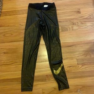 Nike dri fit black gold metallic legging
